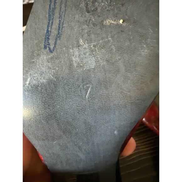 Akgün Red Snake Skin Mule Kitten Toe Heels Sz. 7 - Picture 6 of 6